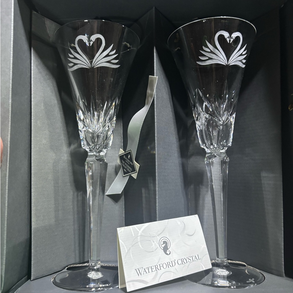Waterford Crystal White Champagne Flutes Elegant Drinkware